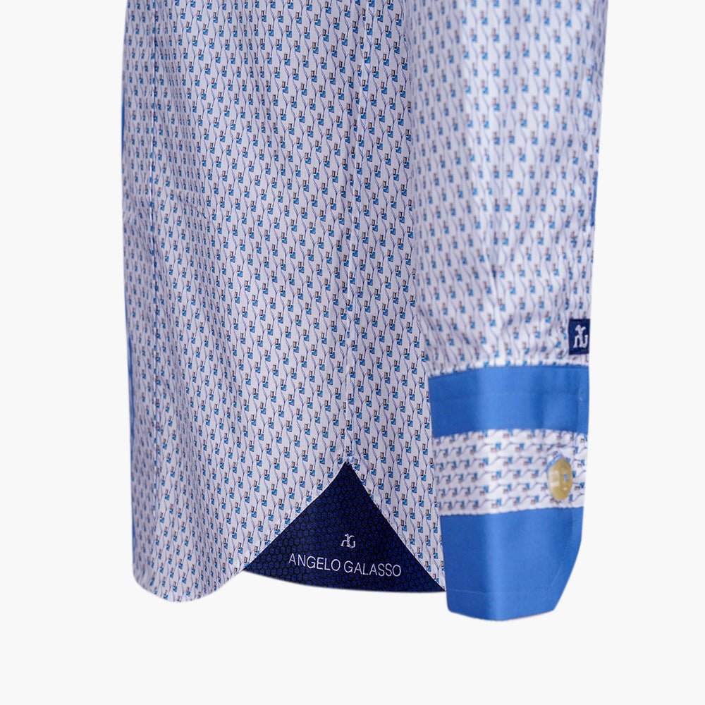 Blue Mason Shirt with Geometric Design - Angelo Galasso - Luxury Italian Menswear London