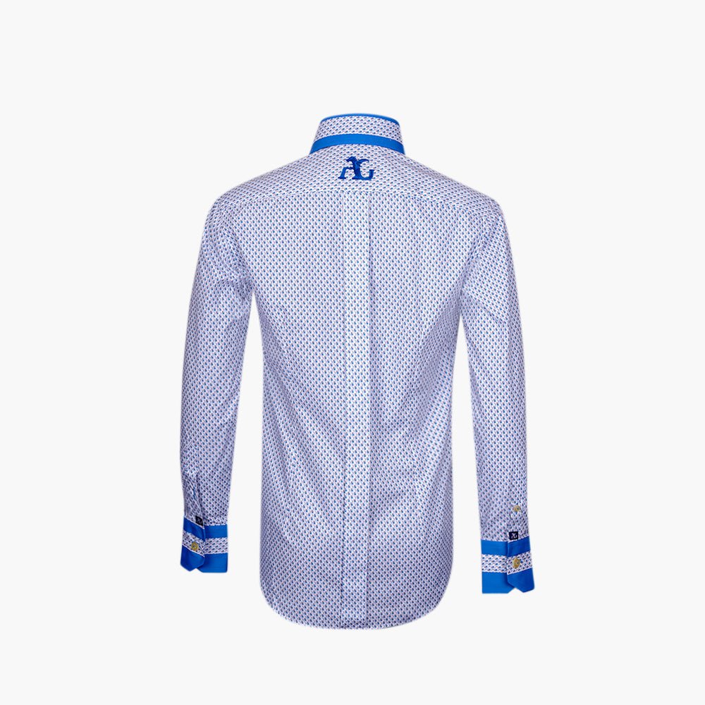 Blue Mason Shirt with Geometric Design - Angelo Galasso - Luxury Italian Menswear London