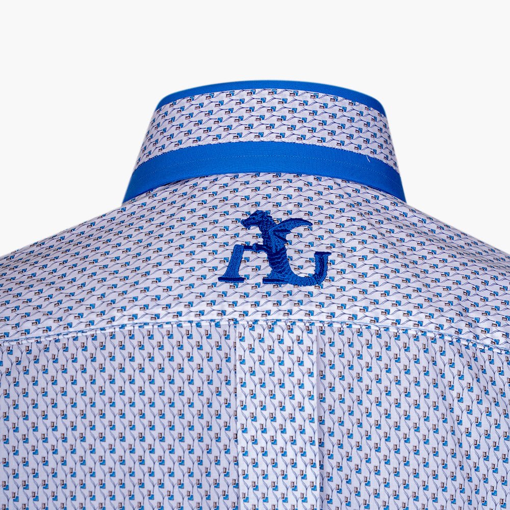 Blue Mason Shirt with Geometric Design - Angelo Galasso - Luxury Italian Menswear London