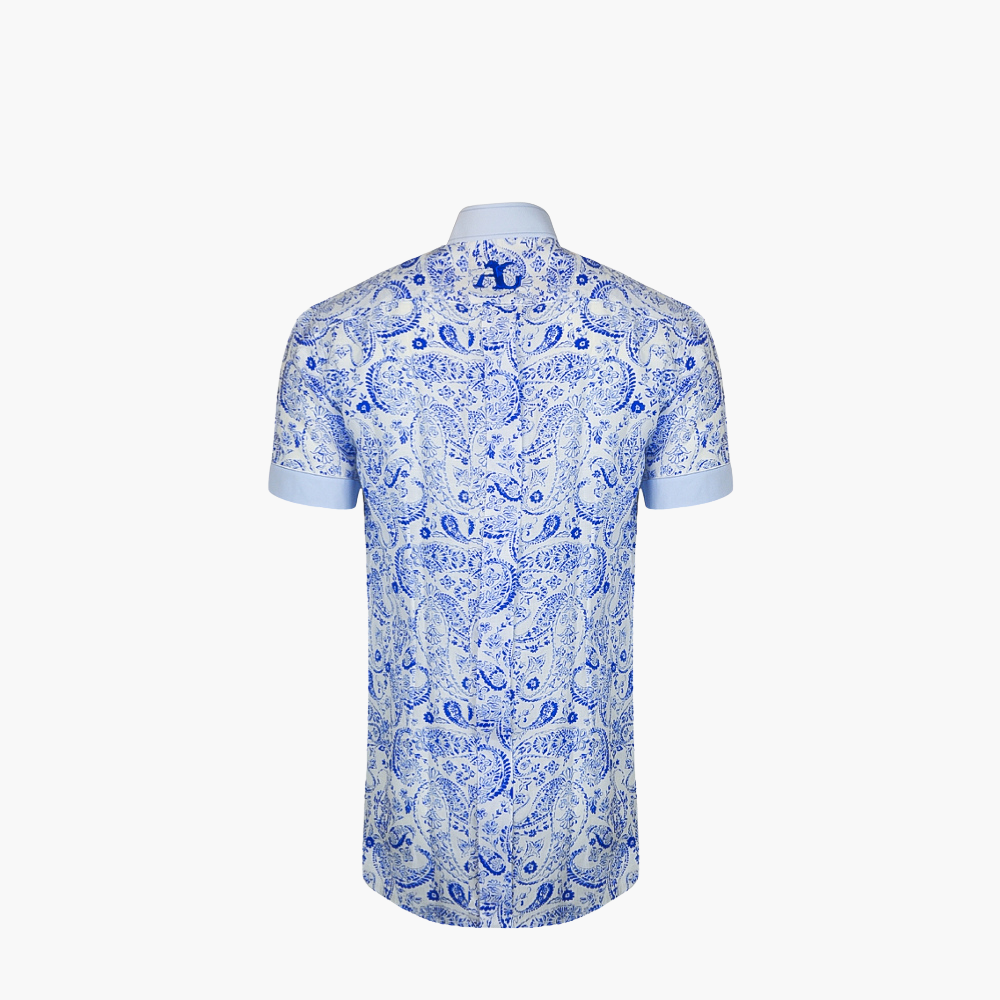 Blue Paisley Mao Short Sleeves Shirt
