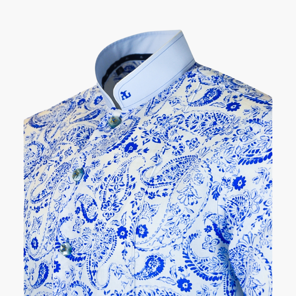 Blue Paisley Mao Short Sleeves Shirt