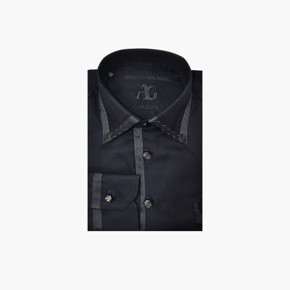 Black Metallic Jacquard Alloro Shirt - Angelo Galasso - Luxury Italian Menswear London