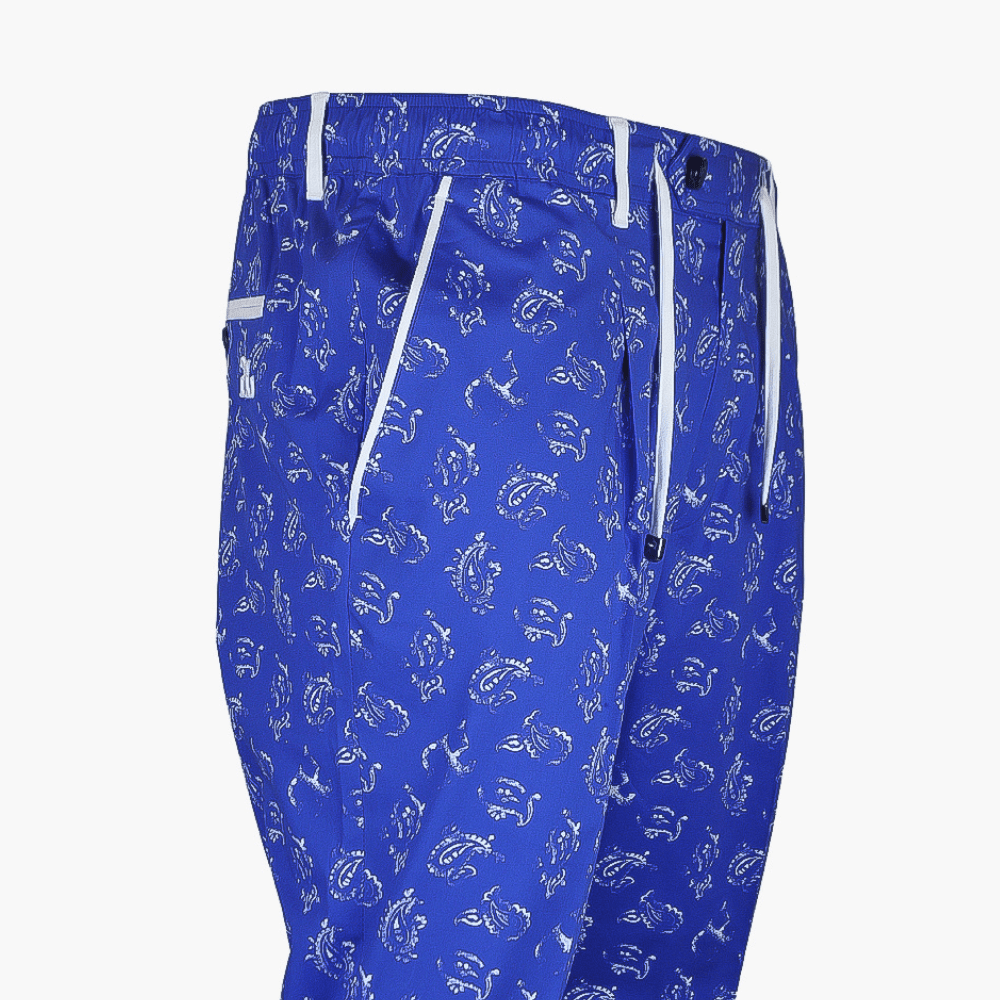 Blue Floral Print Drawstring Trousers - Angelo Galasso - Luxury Italian Menswear London