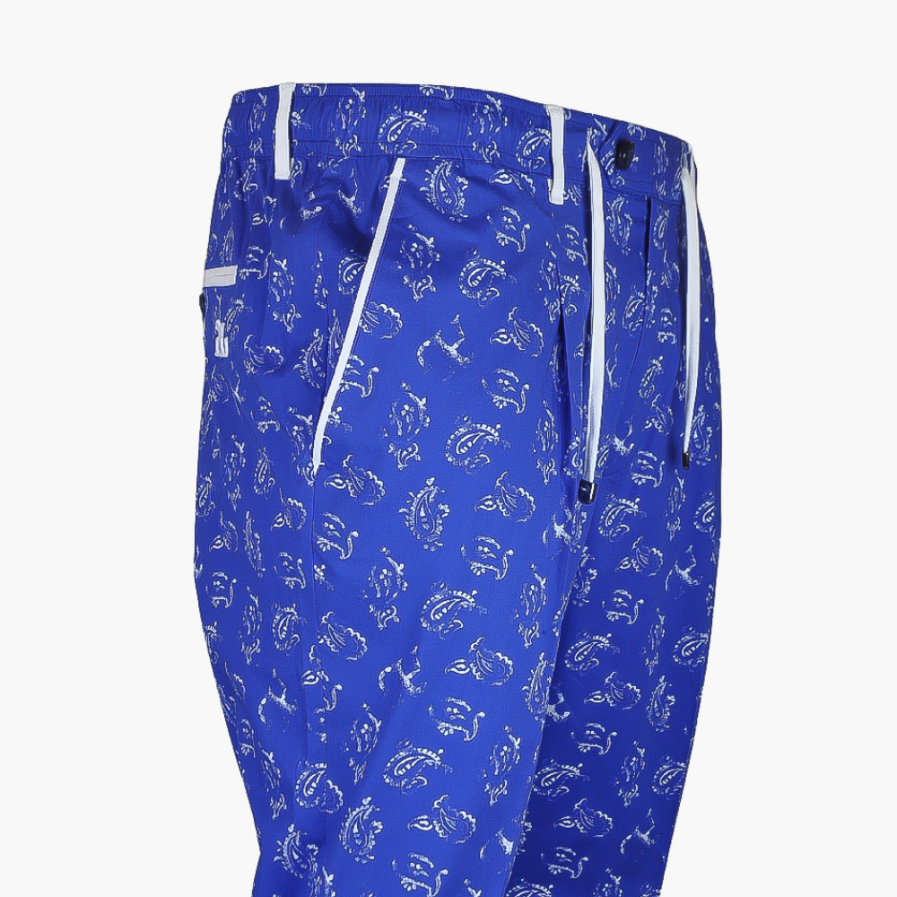 Blue Floral Print Drawstring Trousers - AG23S7PANT01FL