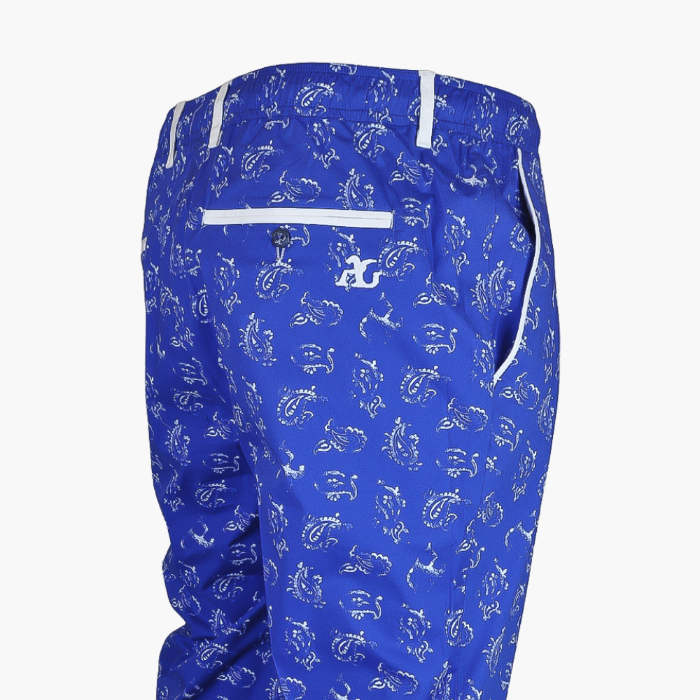 Blue Floral Print Drawstring Trousers - AG23S7PANT01FL