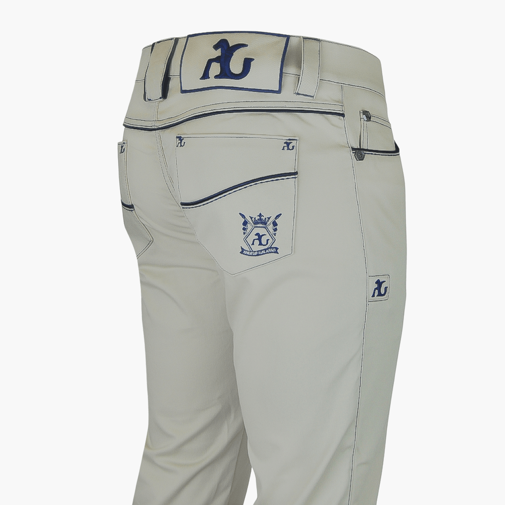 Beige Jeans with Hexagonal Logo - Angelo Galasso - Luxury Italian Menswear London