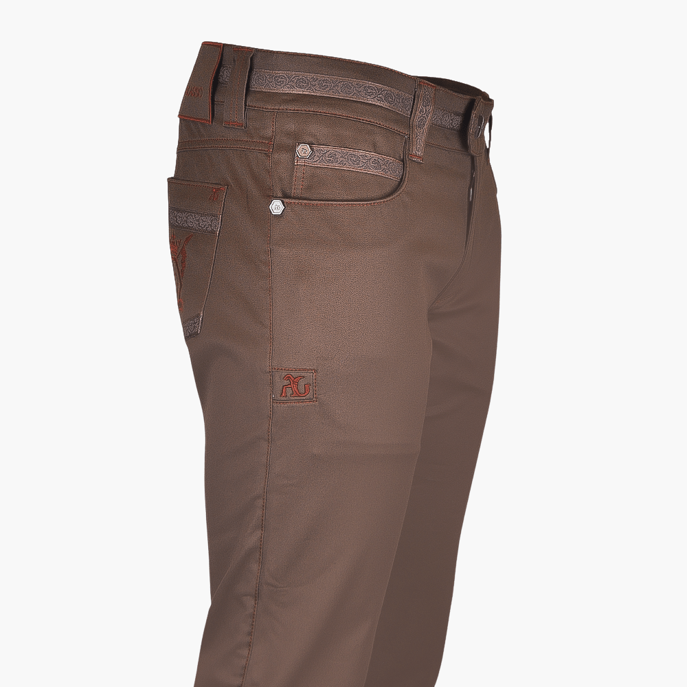 Brown Jeans with Hexagonal Logo - Angelo Galasso - Luxury Italian Menswear London
