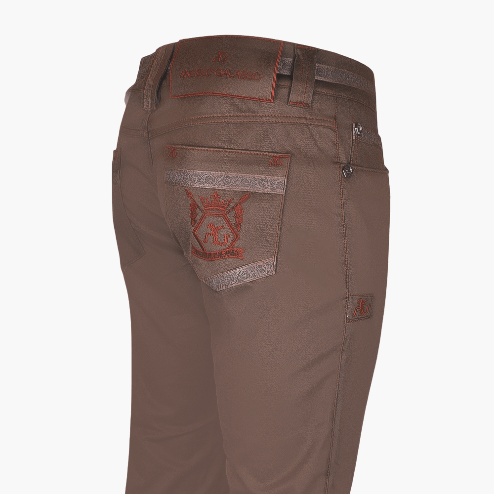 Brown Jeans with Hexagonal Logo - Angelo Galasso - Luxury Italian Menswear London