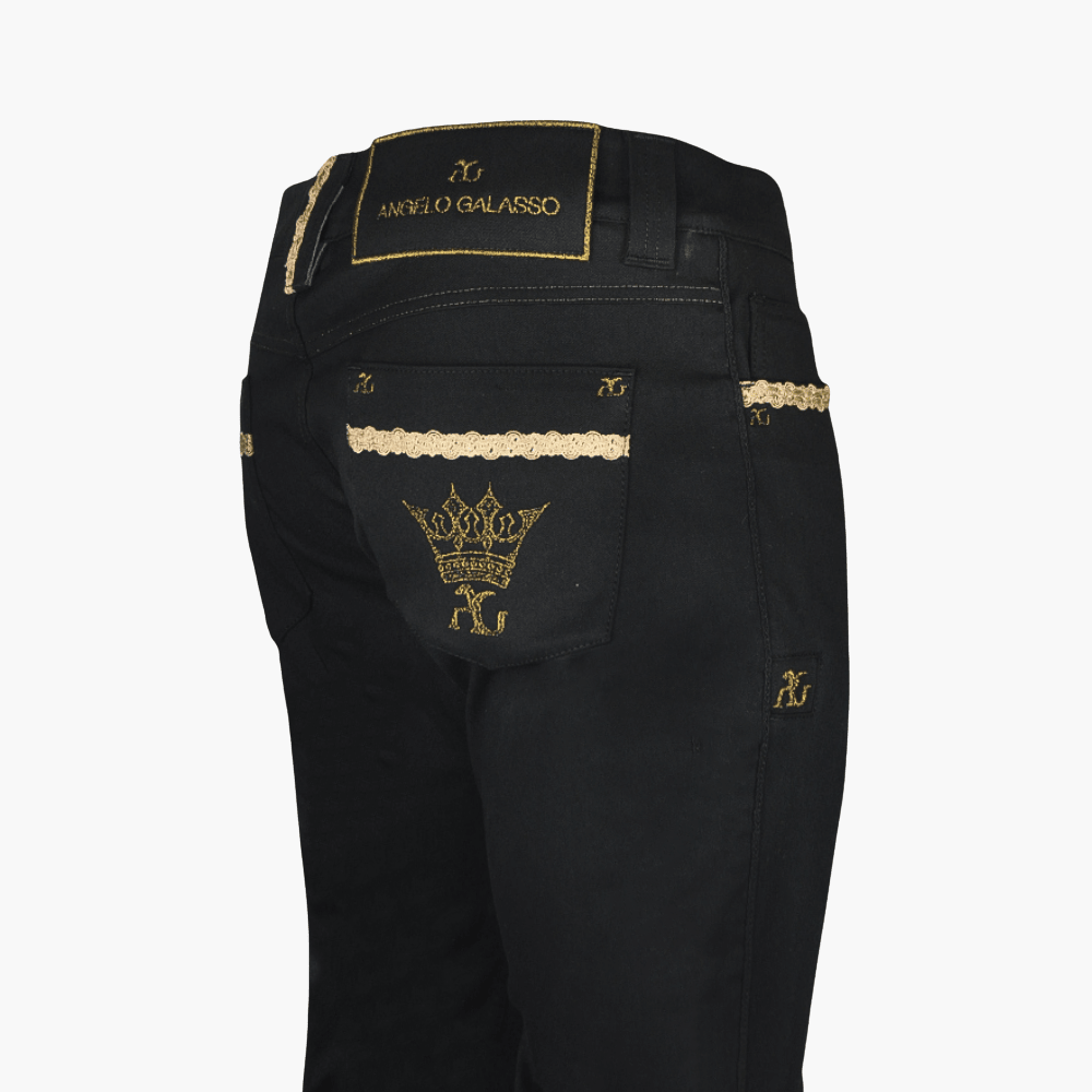 Black Jeans with AG Crown Logo - Angelo Galasso - Luxury Italian Menswear London