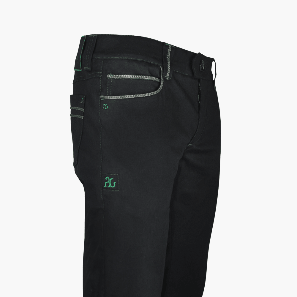 Black Jeans with Green Alloro Logo - Angelo Galasso - Luxury Italian Menswear London