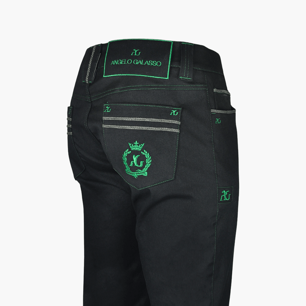 Black Jeans with Green Alloro Logo - Angelo Galasso - Luxury Italian Menswear London