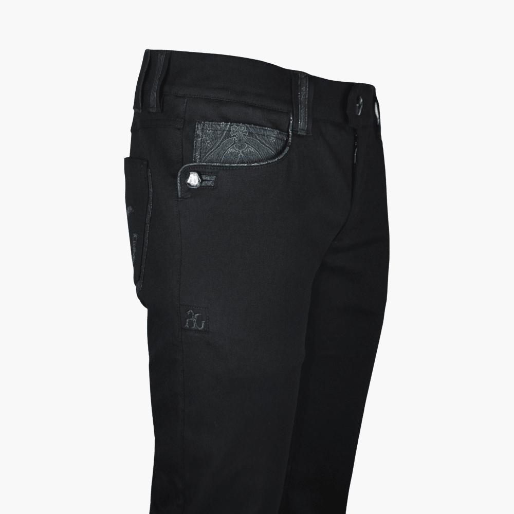 Black Jeans with AG Paisley Details - Angelo Galasso - Luxury Italian Menswear London