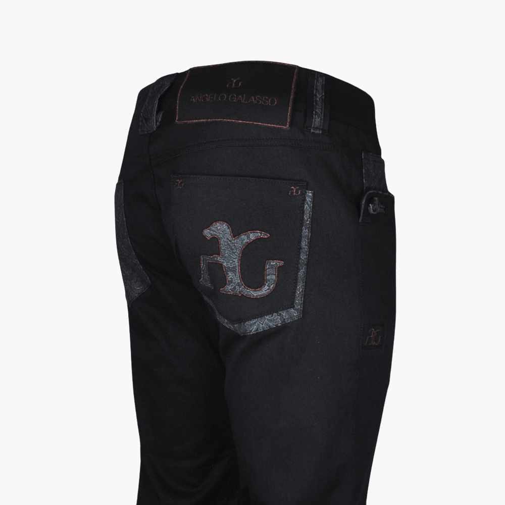Black Jeans with AG Paisley Details - Angelo Galasso - Luxury Italian Menswear London