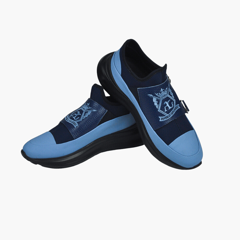 Blue Double Monkstraps Slip On - Angelo Galasso - Luxury Italian Menswear London