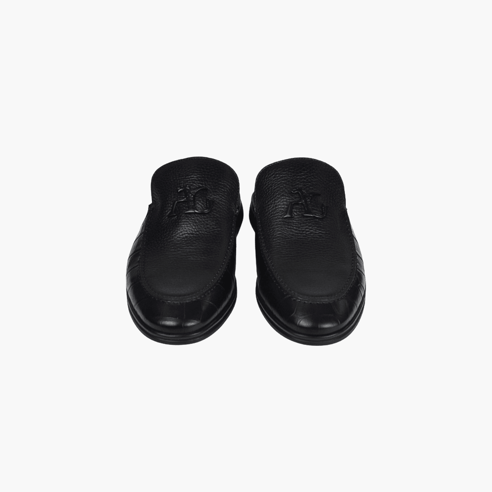 Black AG Calf-Cocco Sabot Shoes - Angelo Galasso - Luxury Italian Menswear London
