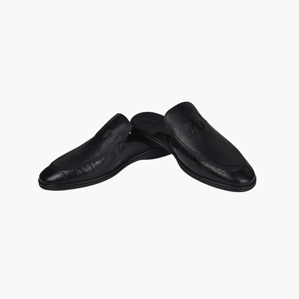 Black AG Calf-Cocco Sabot Shoes - Angelo Galasso - Luxury Italian Menswear London