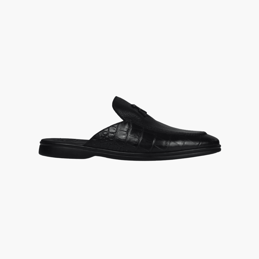 Black AG Calf-Cocco Sabot Shoes - Angelo Galasso - Luxury Italian Menswear London