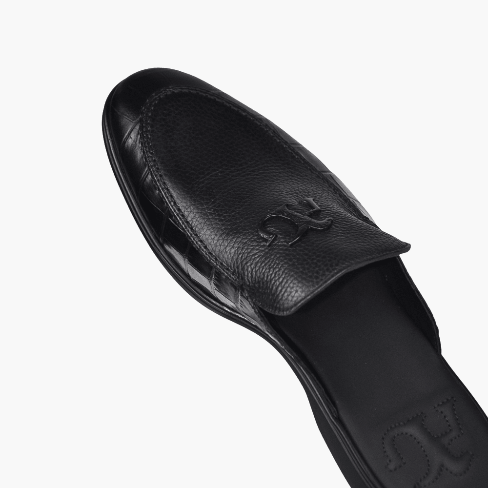 Black AG Calf-Cocco Sabot Shoes - Angelo Galasso - Luxury Italian Menswear London