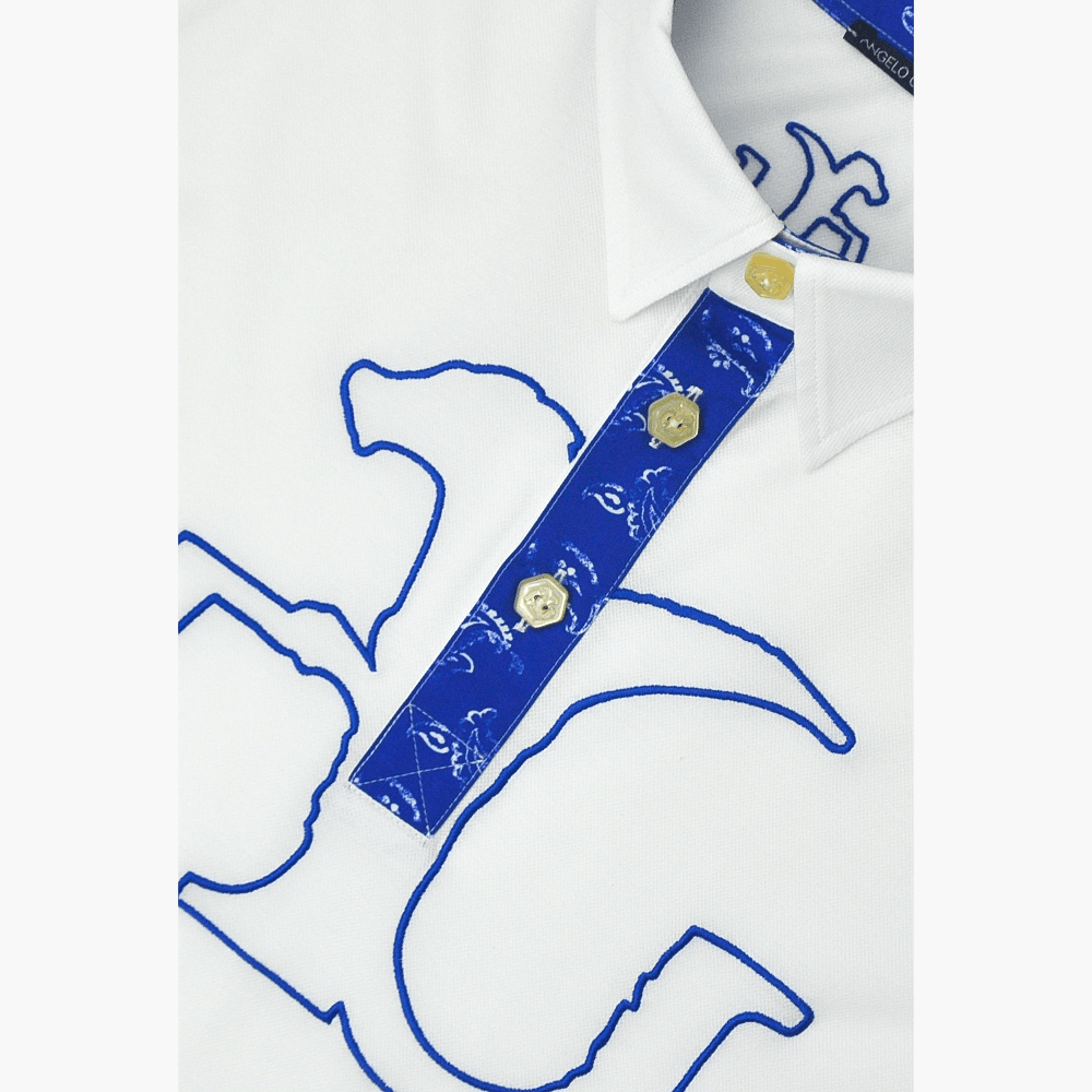 White Floral & AG Logo Polo - Angelo Galasso - Luxury Italian Menswear London