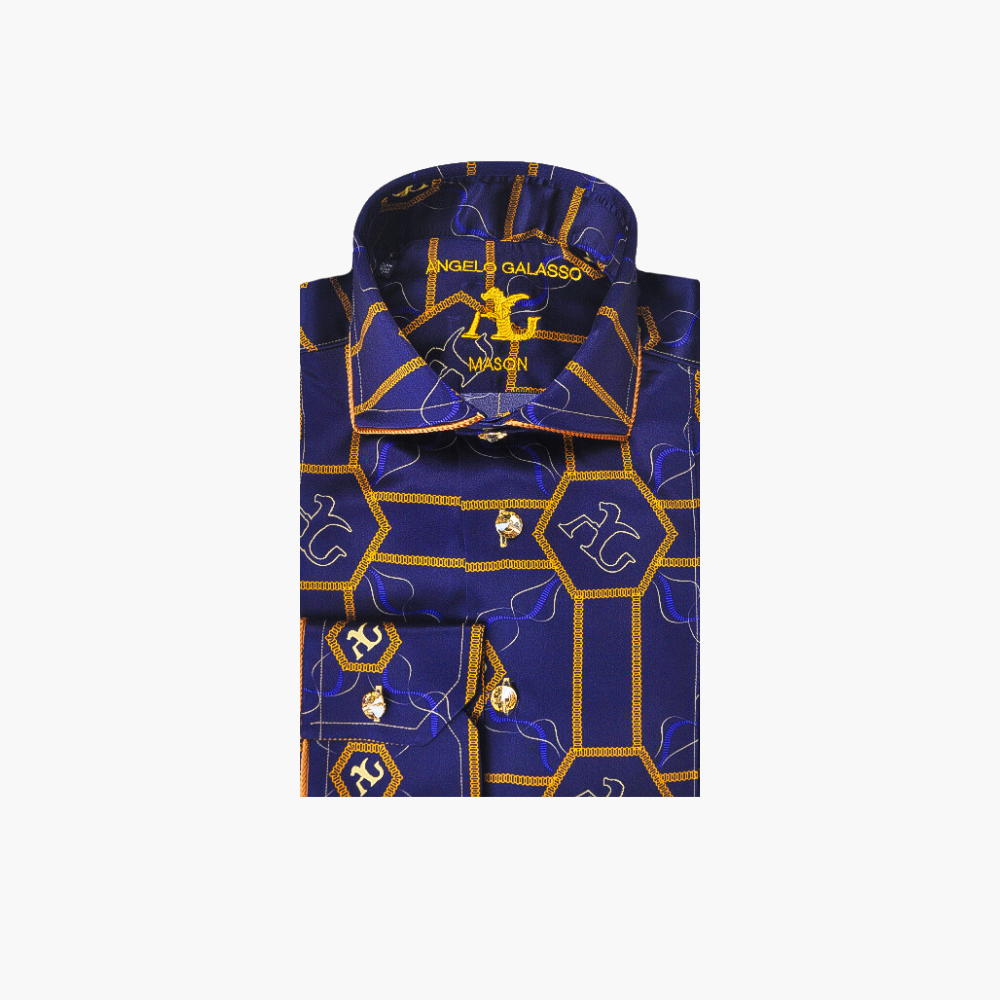 Blue Hexagonal Custom Print Silk Mason Shirt