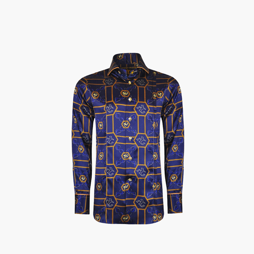 Blue Hexagonal Custom Print Silk Mason Shirt