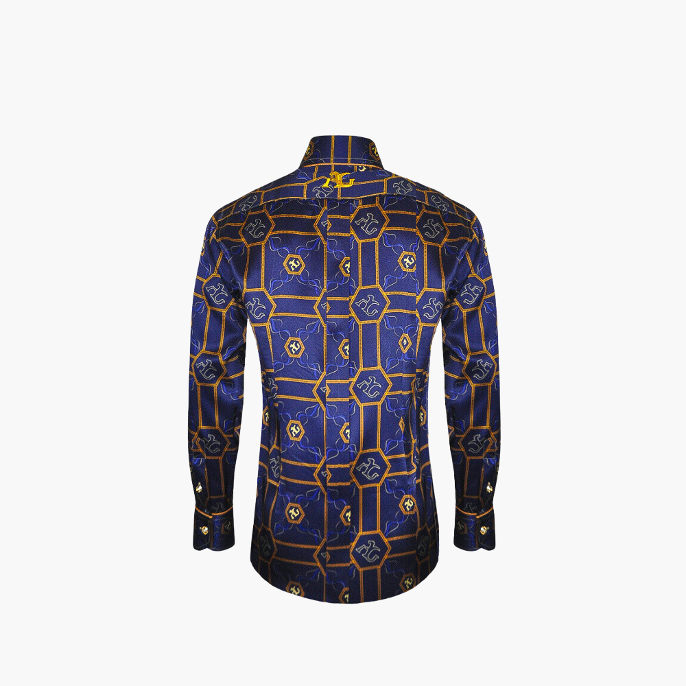 Blue Hexagonal Custom Print Silk Mason Shirt