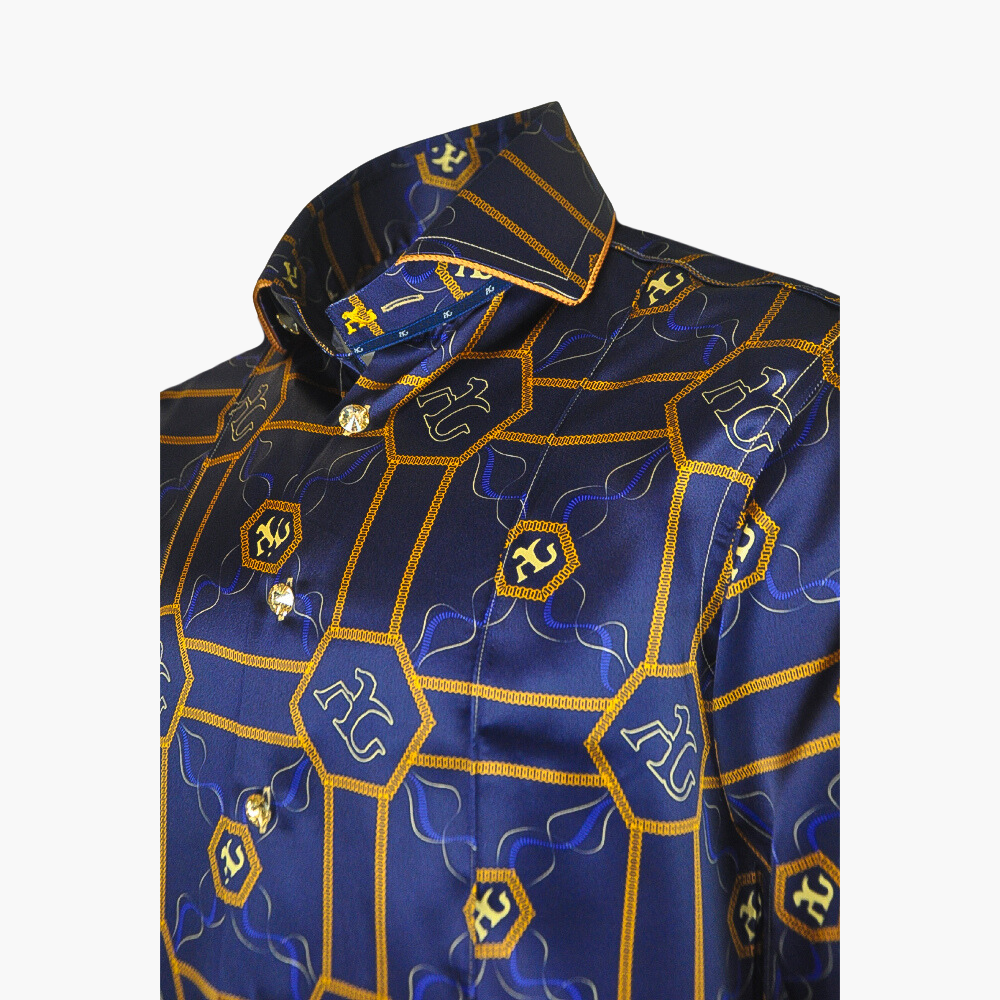 Blue Hexagonal Custom Print Silk Mason Shirt