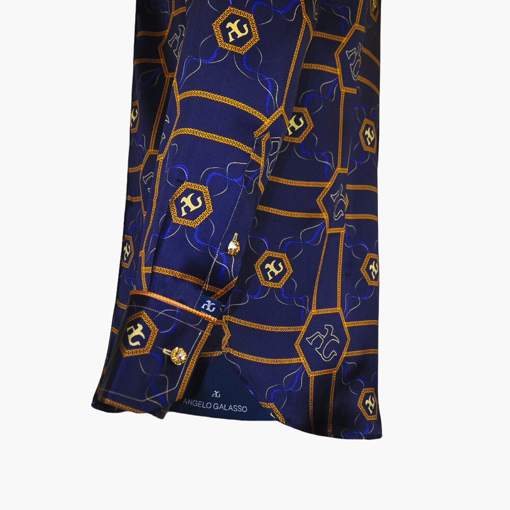 Blue Hexagonal Custom Print Silk Mason Shirt