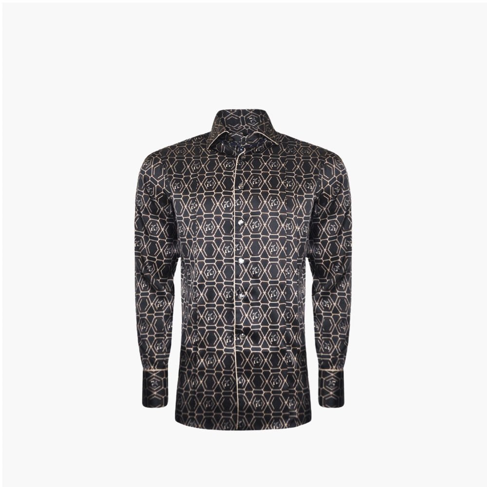 Black & Brown Honeycomb AG Print Mason Shirt - Angelo Galasso - Luxury Italian Menswear London