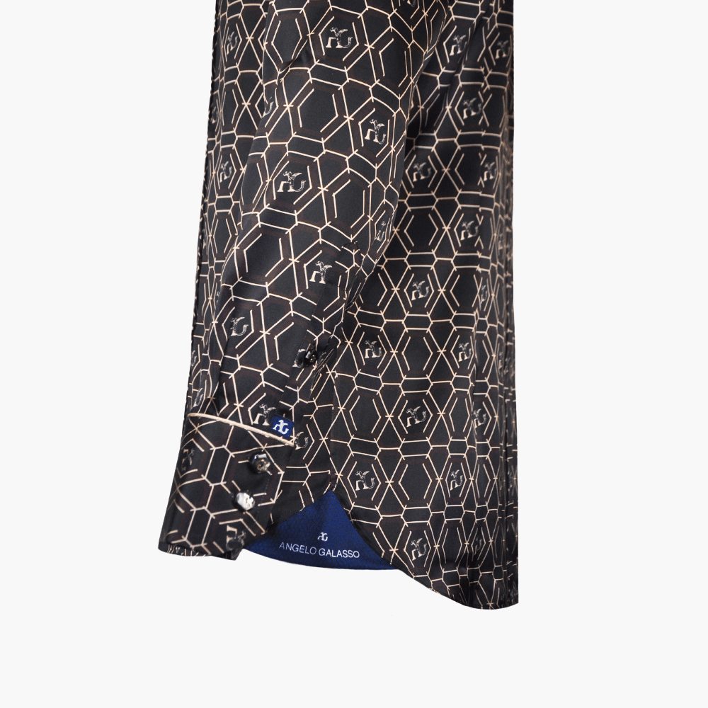 Black & Brown Honeycomb AG Print Mason Shirt - Angelo Galasso - Luxury Italian Menswear London