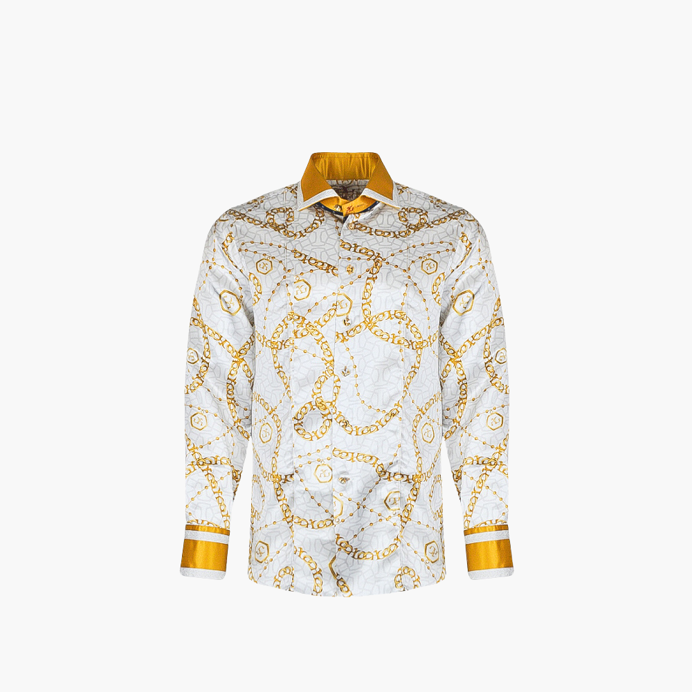 White & Gold Silk AG Chain Mason Shirt - AG23W1HAS06