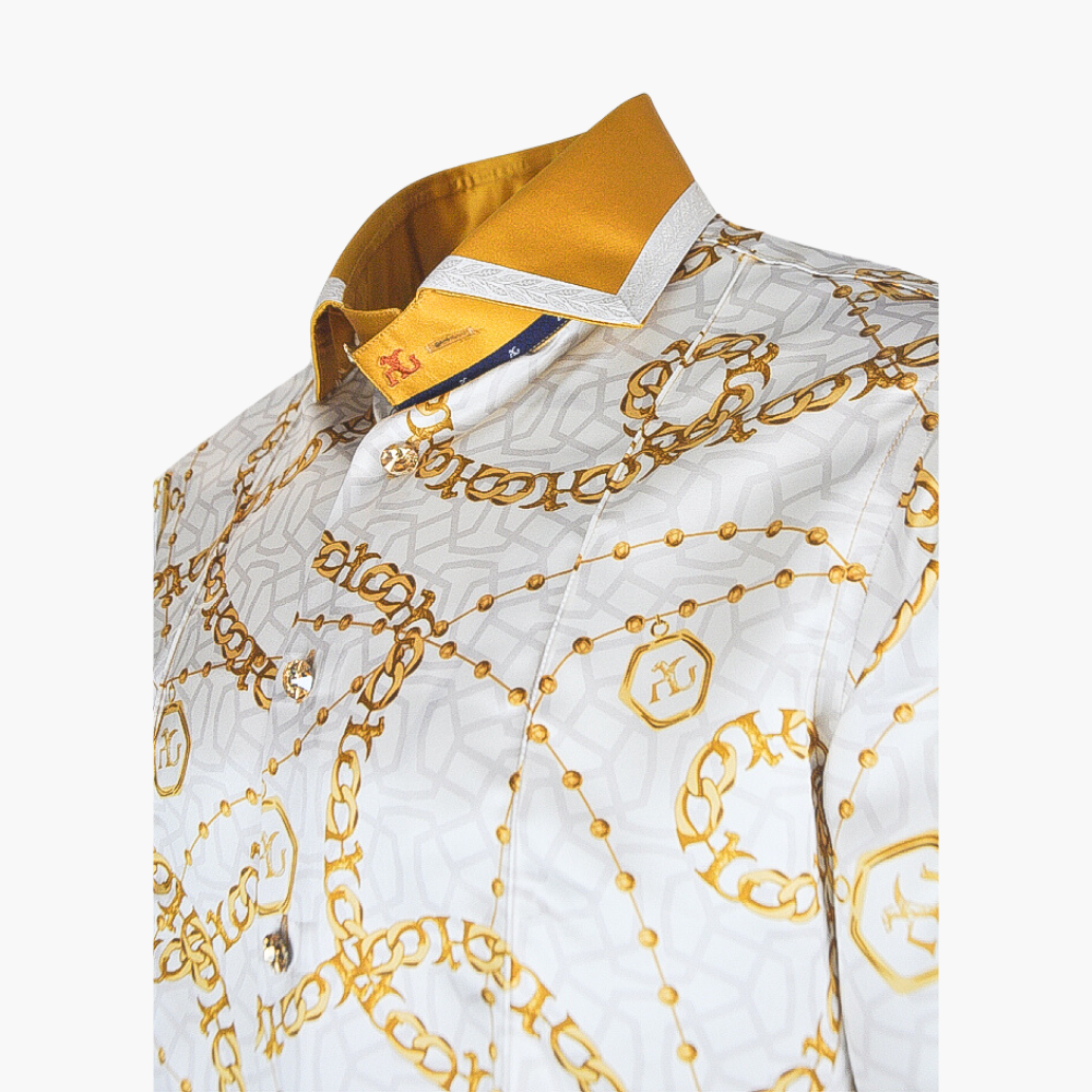White & Gold Silk AG Chain Mason Shirt - AG23W1HAS06