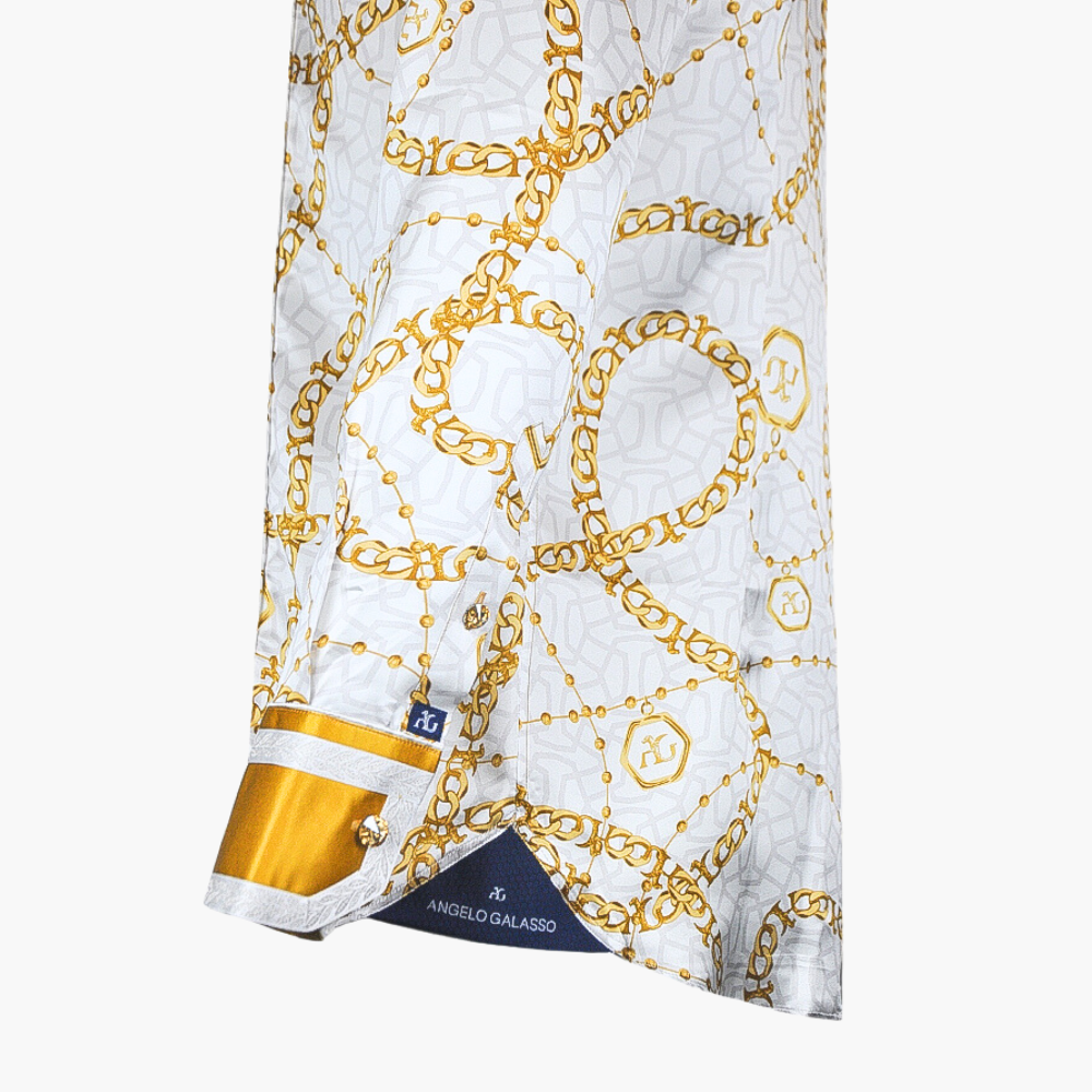 White & Gold Silk AG Chain Mason Shirt - AG23W1HAS06
