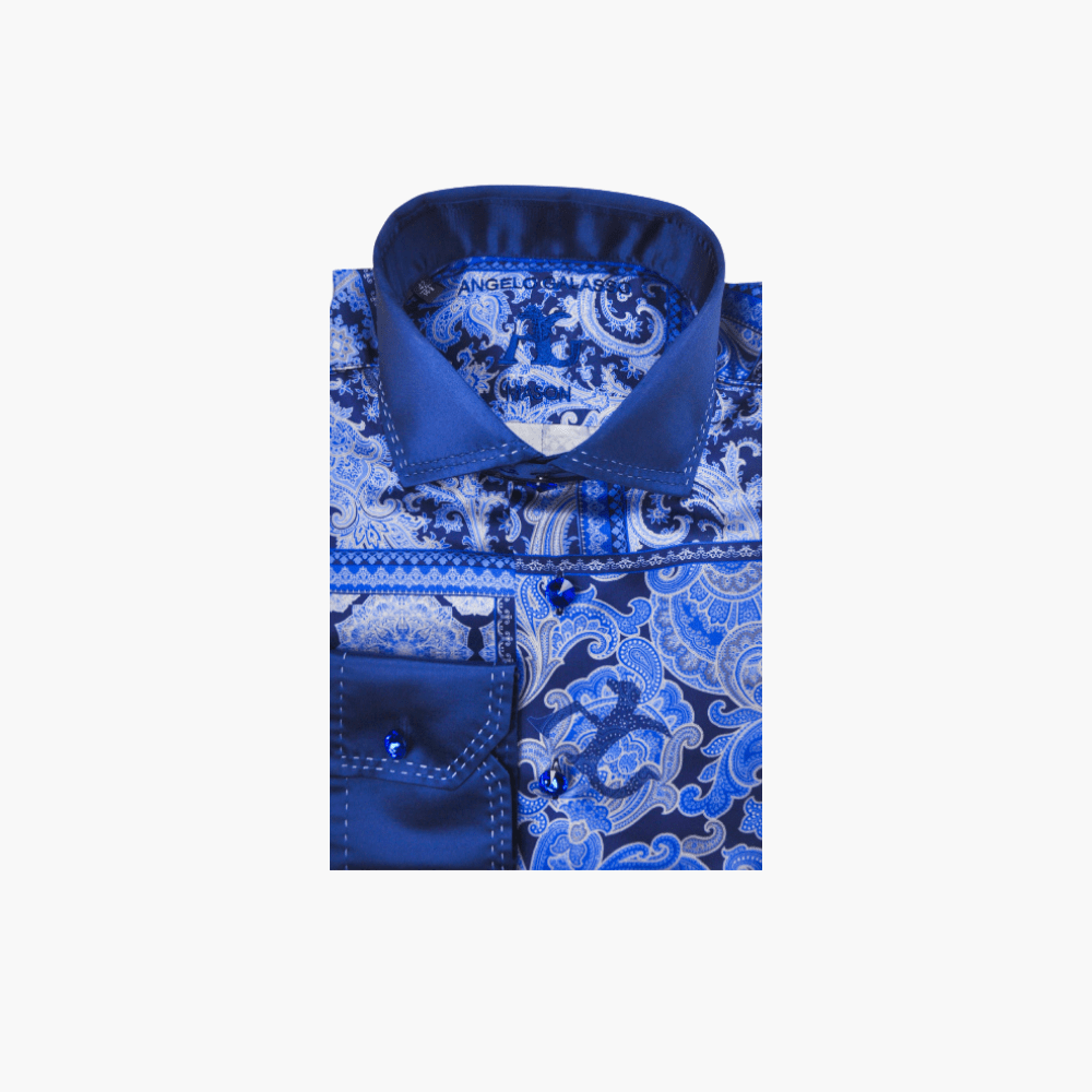 Blue Paisley Custom Print Mason Shirt - Angelo Galasso - Luxury Italian Menswear London