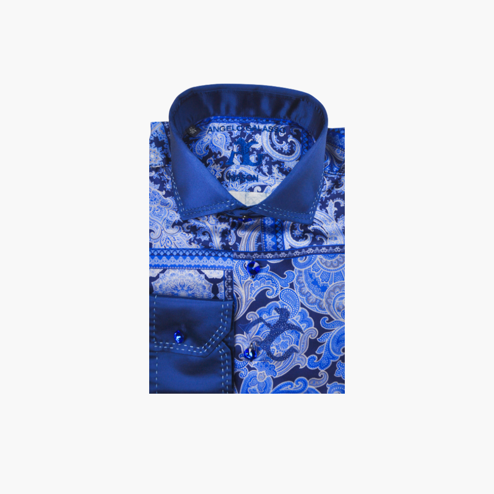 Blue Paisley Custom Print Mason Shirt