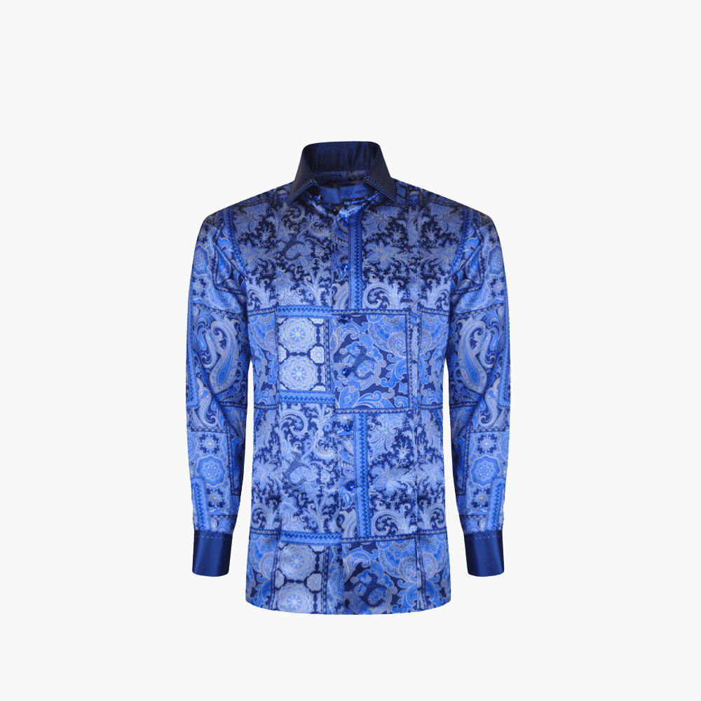 Blue Paisley Custom Print Mason Shirt - Angelo Galasso - Luxury Italian Menswear London