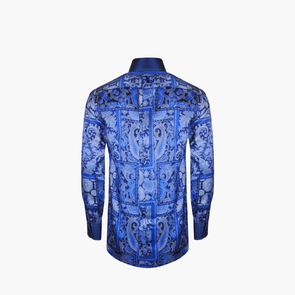 Blue Paisley Custom Print Mason Shirt - Angelo Galasso - Luxury Italian Menswear London