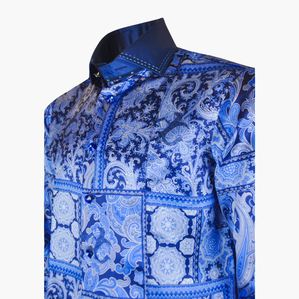 Blue Paisley Custom Print Mason Shirt - Angelo Galasso - Luxury Italian Menswear London