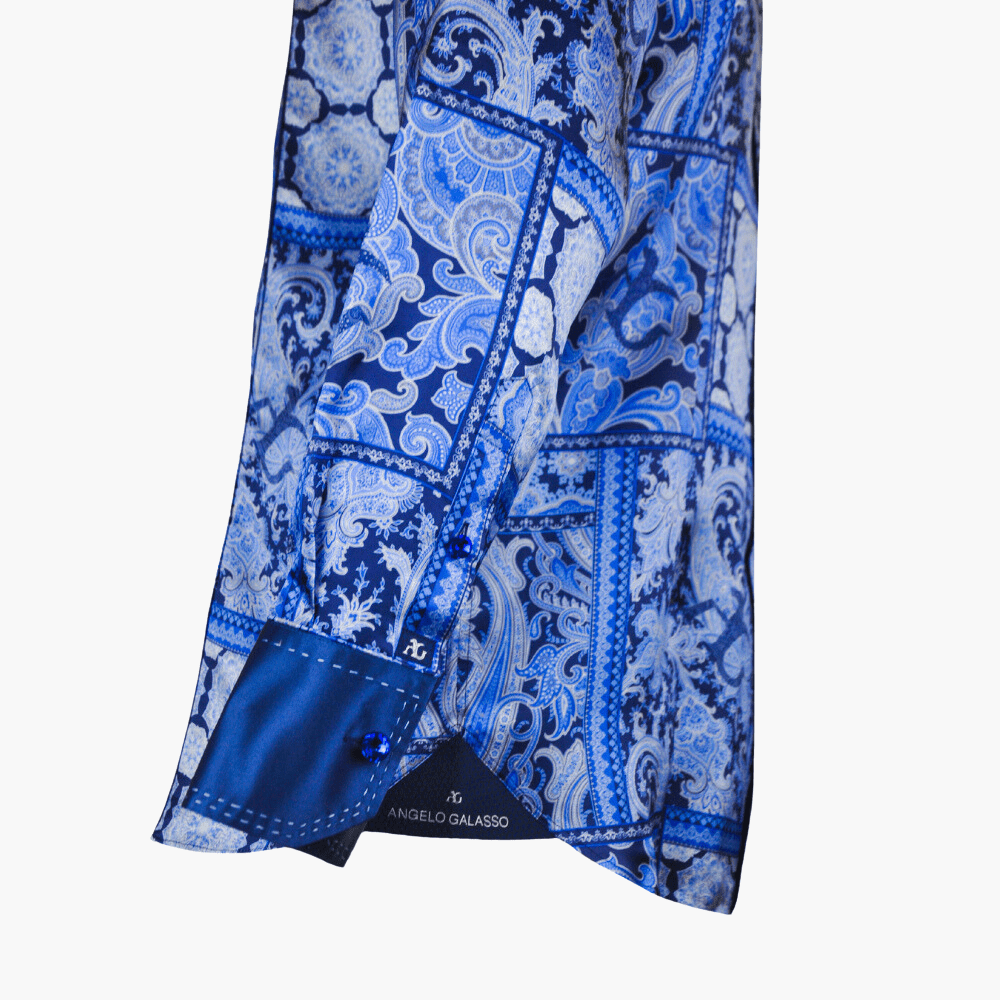 Blue Paisley Custom Print Mason Shirt - Angelo Galasso - Luxury Italian Menswear London