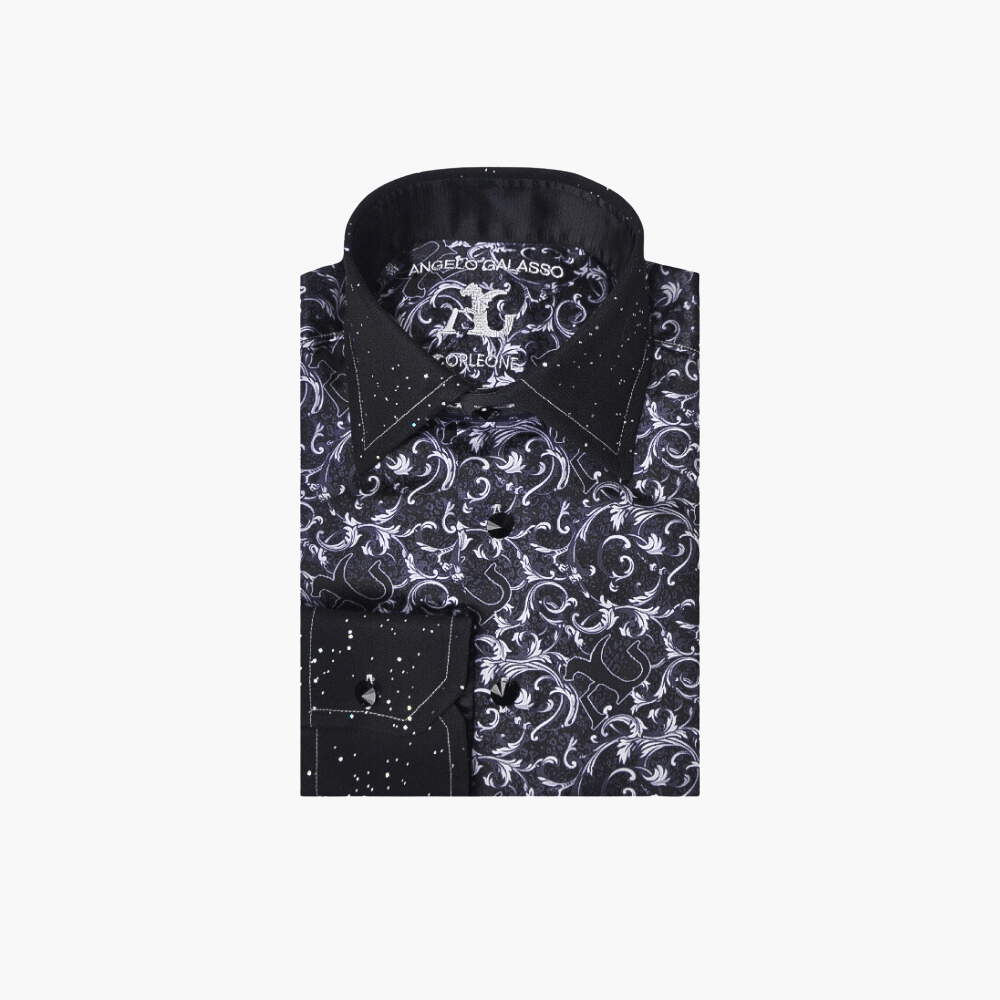 Black Crystal Custom Print Corleone Shirt - Angelo Galasso - Luxury Italian Menswear London