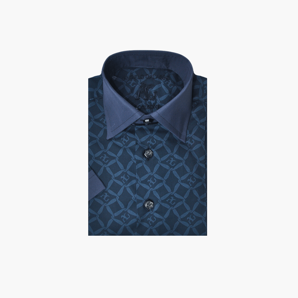 Black Custom Print Short Sleeves Corleone Shirt - Angelo Galasso - Luxury Italian Menswear London