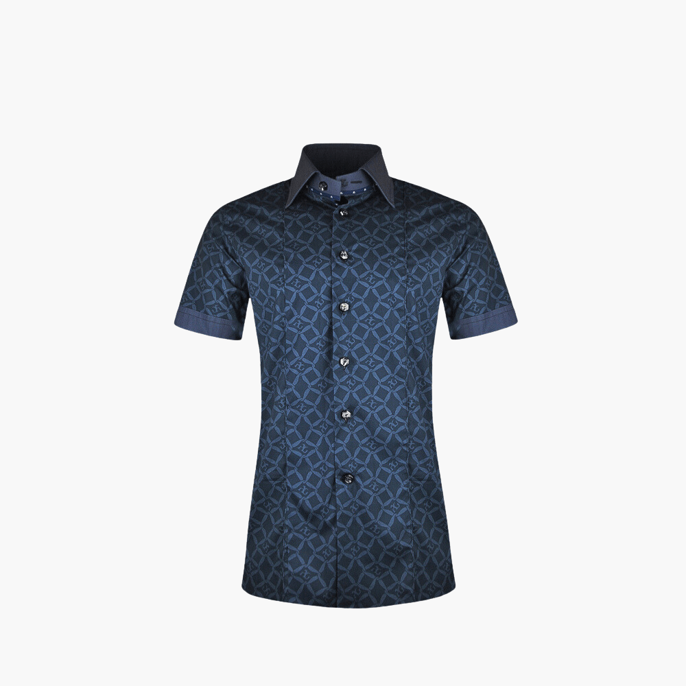 Black Custom Print Short Sleeves Corleone Shirt - Angelo Galasso - Luxury Italian Menswear London