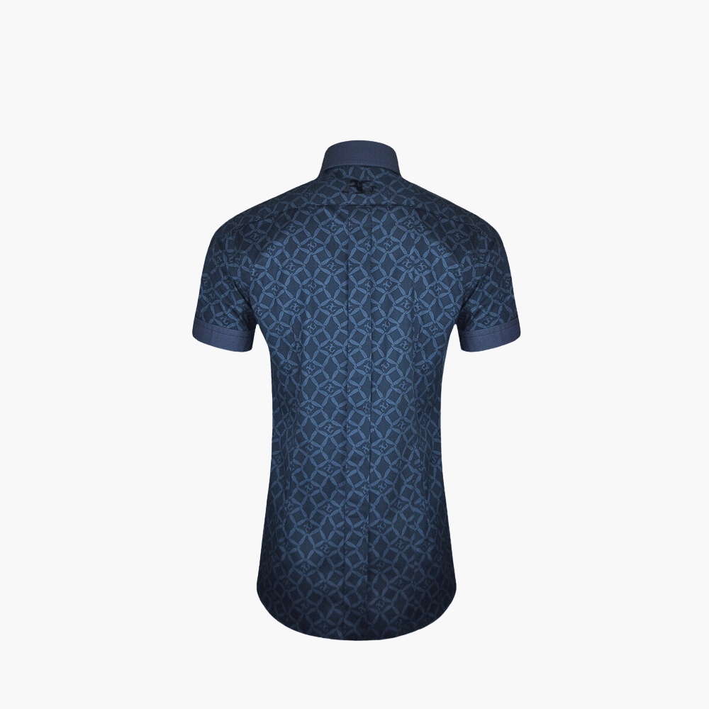Black Custom Print Short Sleeves Corleone Shirt - Angelo Galasso - Luxury Italian Menswear London