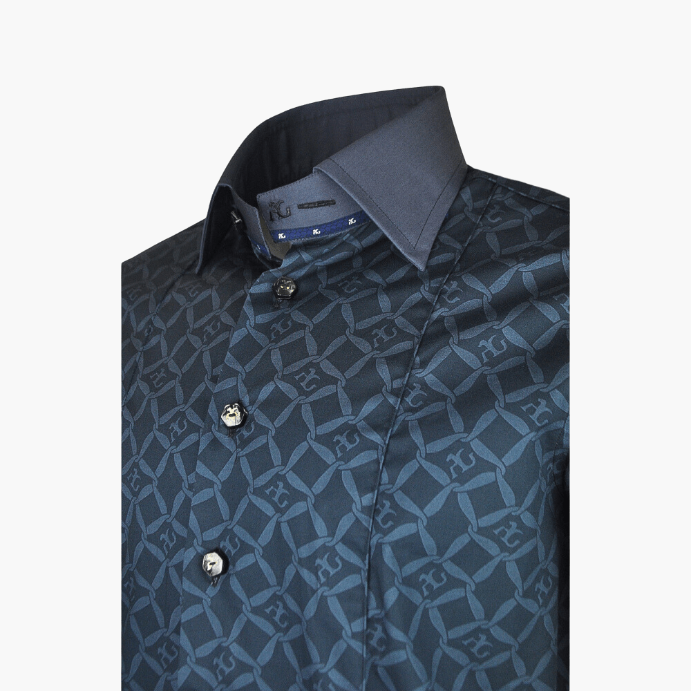 Black Custom Print Short Sleeves Corleone Shirt - Angelo Galasso - Luxury Italian Menswear London