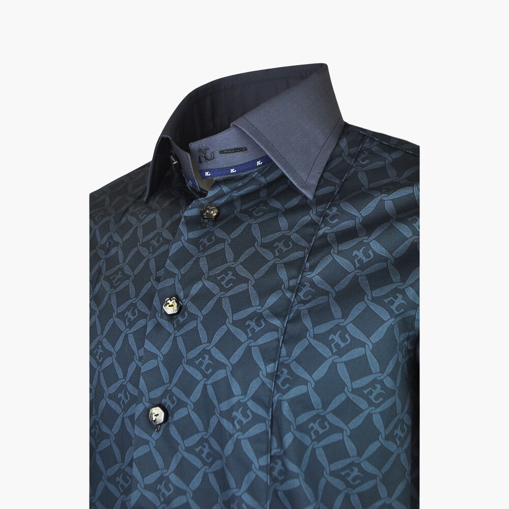 Black Custom Print Short Sleeves Corleone Shirt - AG23W1HAS11