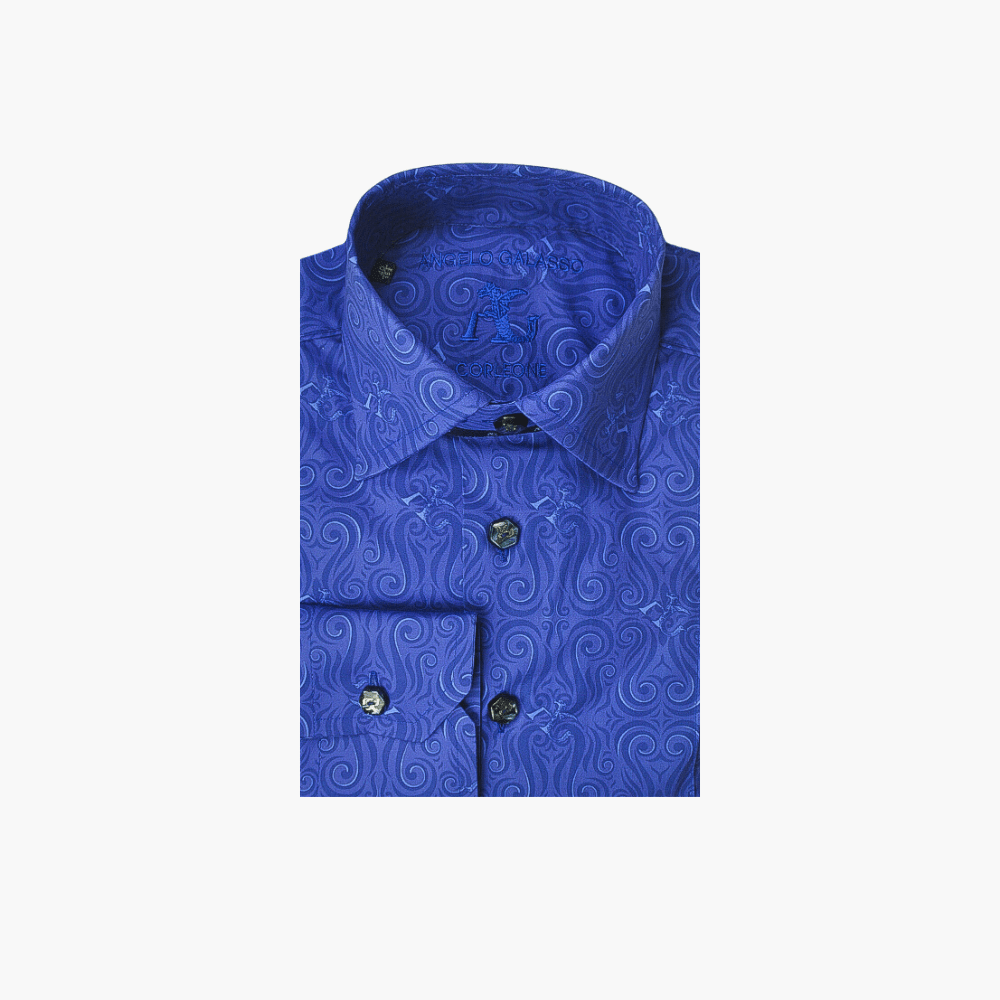 Royal Blue AG Custom Print Mason Shirt - Angelo Galasso - Luxury Italian Menswear London