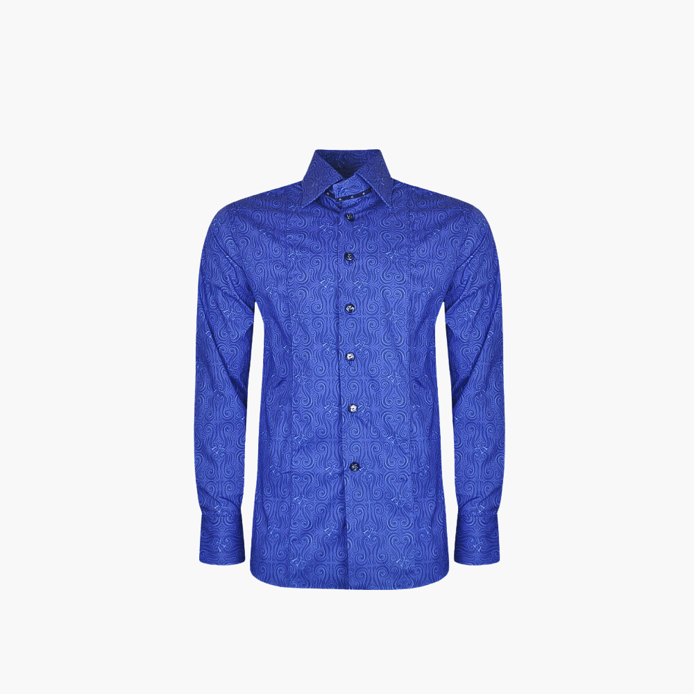 Royal Blue AG Custom Print Mason Shirt - Angelo Galasso - Luxury Italian Menswear London