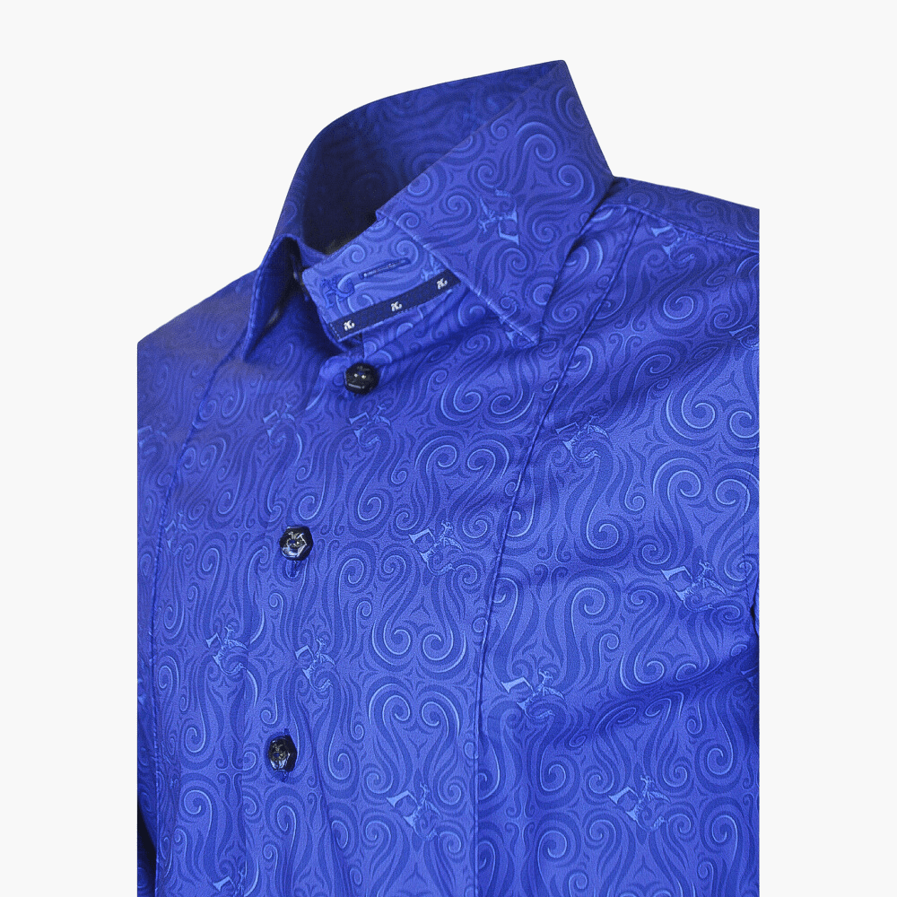Royal Blue AG Custom Print Mason Shirt - Angelo Galasso - Luxury Italian Menswear London