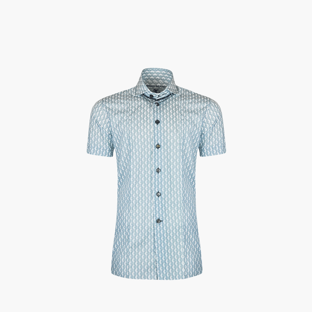 White & Gray Honeycomb Short Sleeves Mason Shirt - Angelo Galasso - Luxury Italian Menswear London