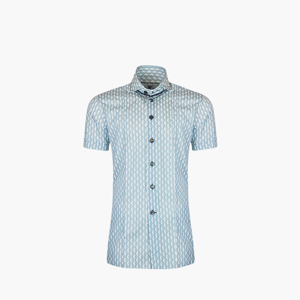 White & Gray Honeycomb Short Sleeves Mason Shirt - AG23W1HAS14
